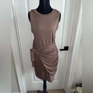 BTFBM Brown Ruched Tie Front Midi Dress Medium Sleeveless Bodycon Wrap Style